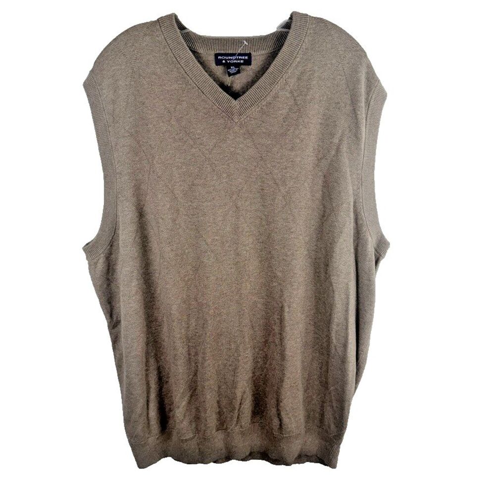New Roundtree Yorke Mens Sweater XL Vest Brown V Neck Sleeveless Pullover